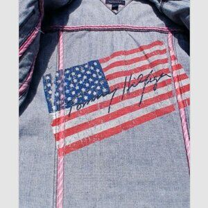 Tommy Hilfiger Denim Jacket American Flag Lining L / Veste Jean Drapeau Femme L